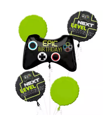 Level Up Birthday Foil Balloon Bouquet, 5 piece